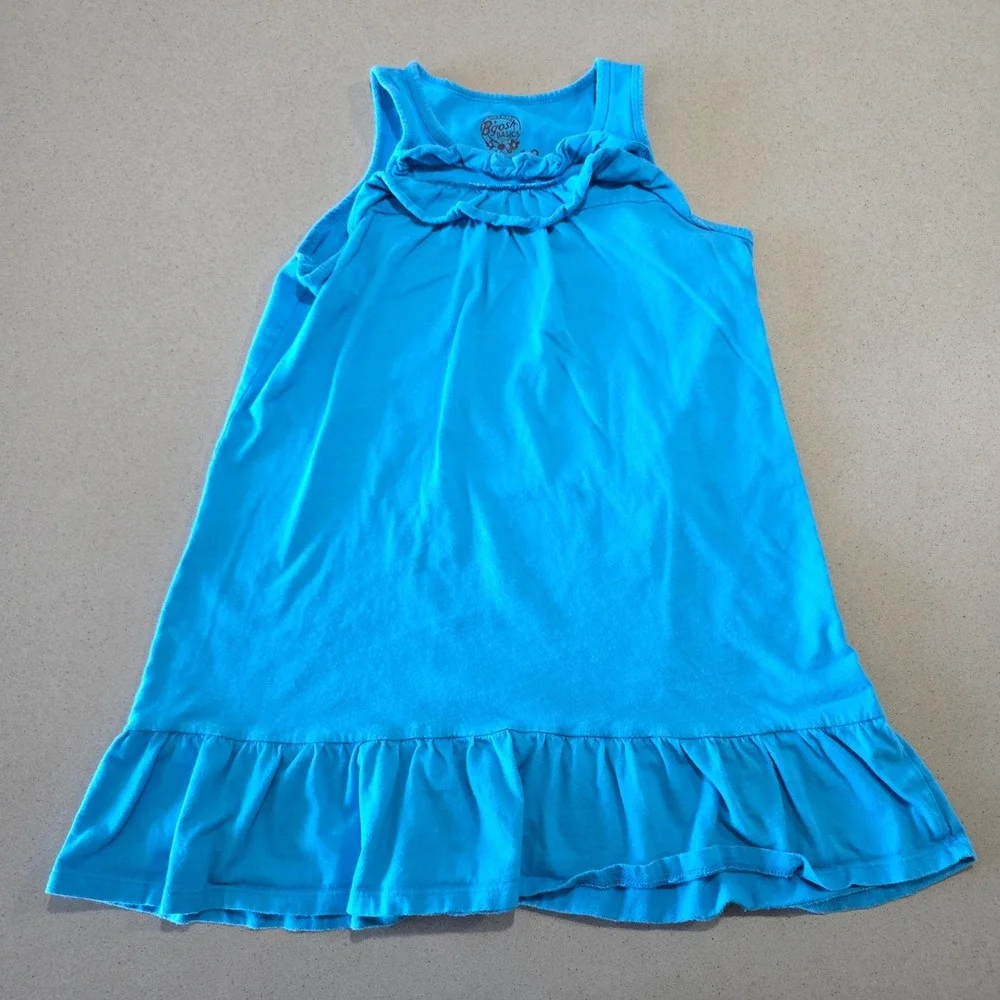 OshKosh Bgosh Basics Girls Blue Ruffle Sleeveless Dress Size 12 Cotton Blend
